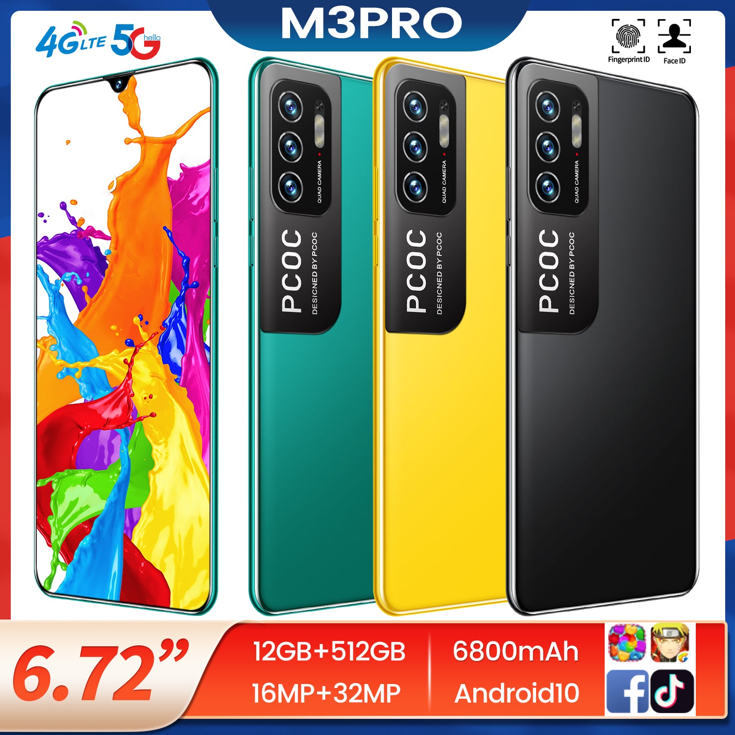 Global Version M3Pro 6.72-Inch Android Cellphones