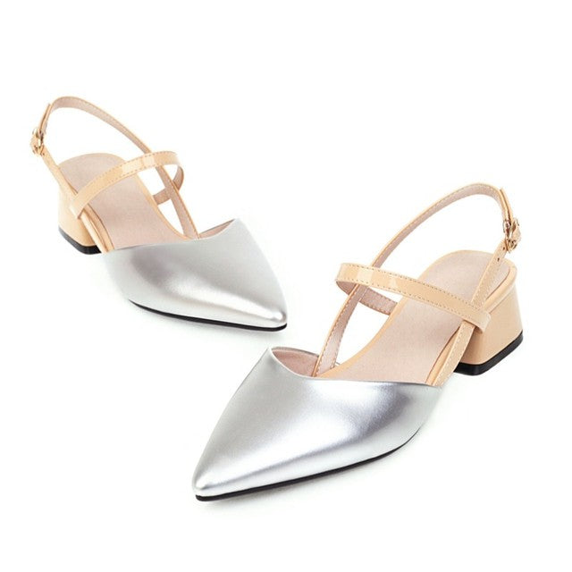 Pointed contrast low heels sandals