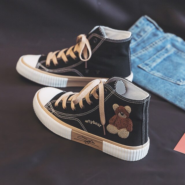Ladies Cute Bear All Match Canvas Shoes Sports Sneakers
