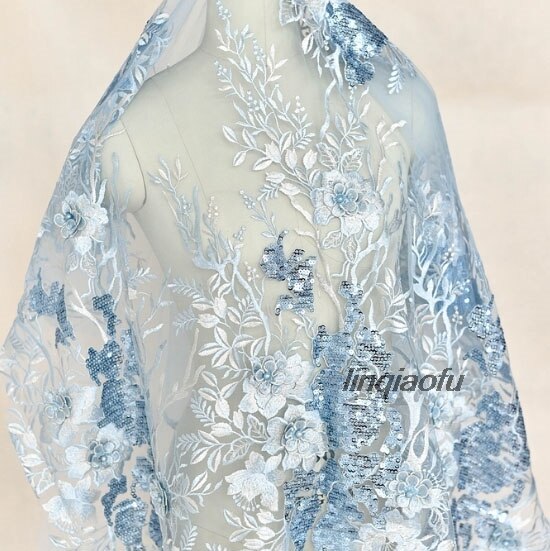 wedding dress Multicolor three-dimensional sequin embroidery lace fabric