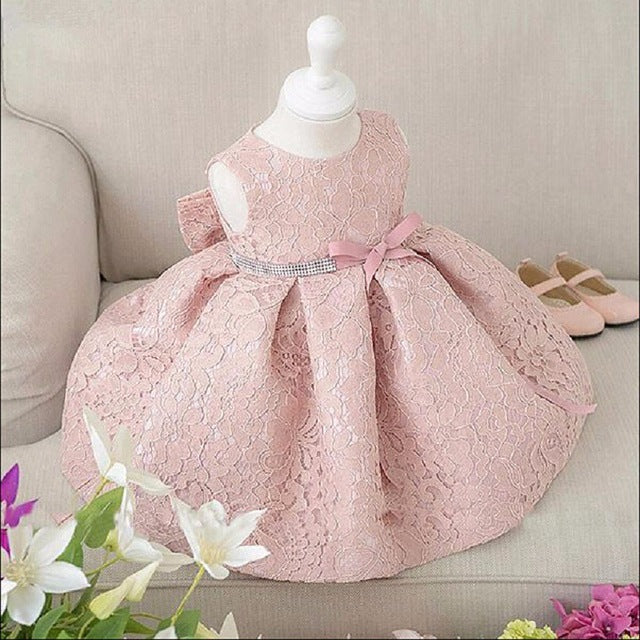 Sloping Shoulders 1st Birthday Dress For Baby Girl Clothing Baptism Beads  Princess Dress Girls Dresses Bow