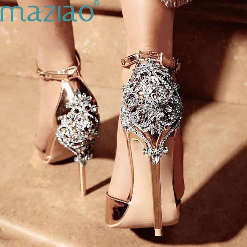 Women Crystal Glitter Sandals Pump High Heels Sandals Lady  Cover Heel Party Sexy Shoes
