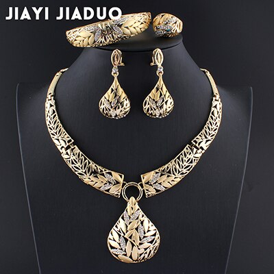 Indian Jewelry Sets Gold Color Necklace Leaf Earring Bracelet Womens Jewelry