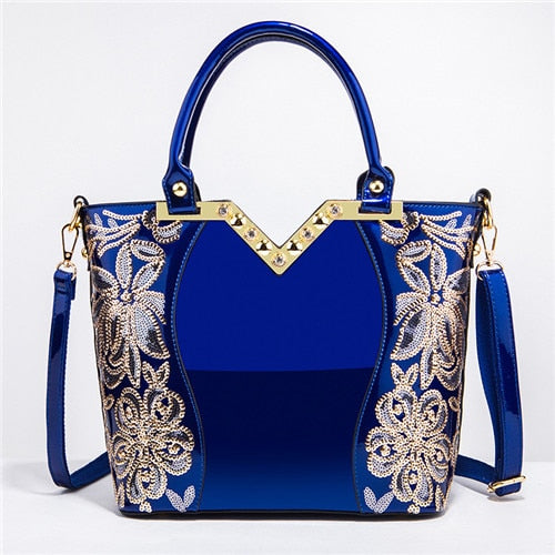 Handbag Womens Embroidered Glossy Shoulder Bag Purse Female Luxury Handbags