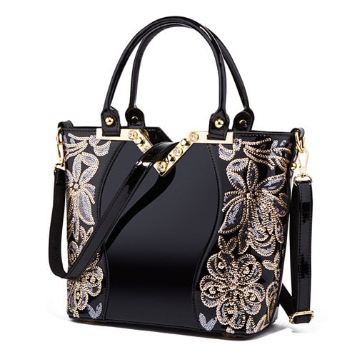 Handbag Womens Embroidered Glossy Shoulder Bag Purse Female Luxury Handbags