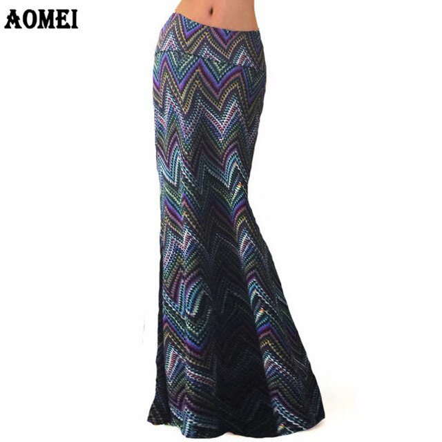 Women Maxi Printing Skirts Slim Elegant Stretched Package Hip Long Skirts