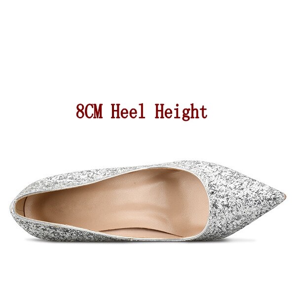 Thin High Heels Shoes Woman Gold Silver Pointed Toe Pumps Women Wedding Shoes