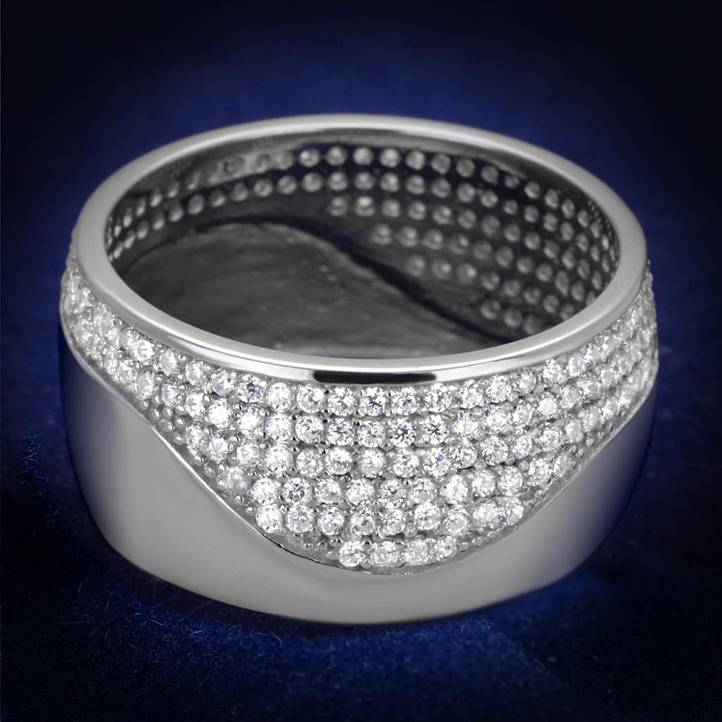 TS378 - Rhodium 925 Sterling Silver Ring with AAA Grade CZ  in Clear